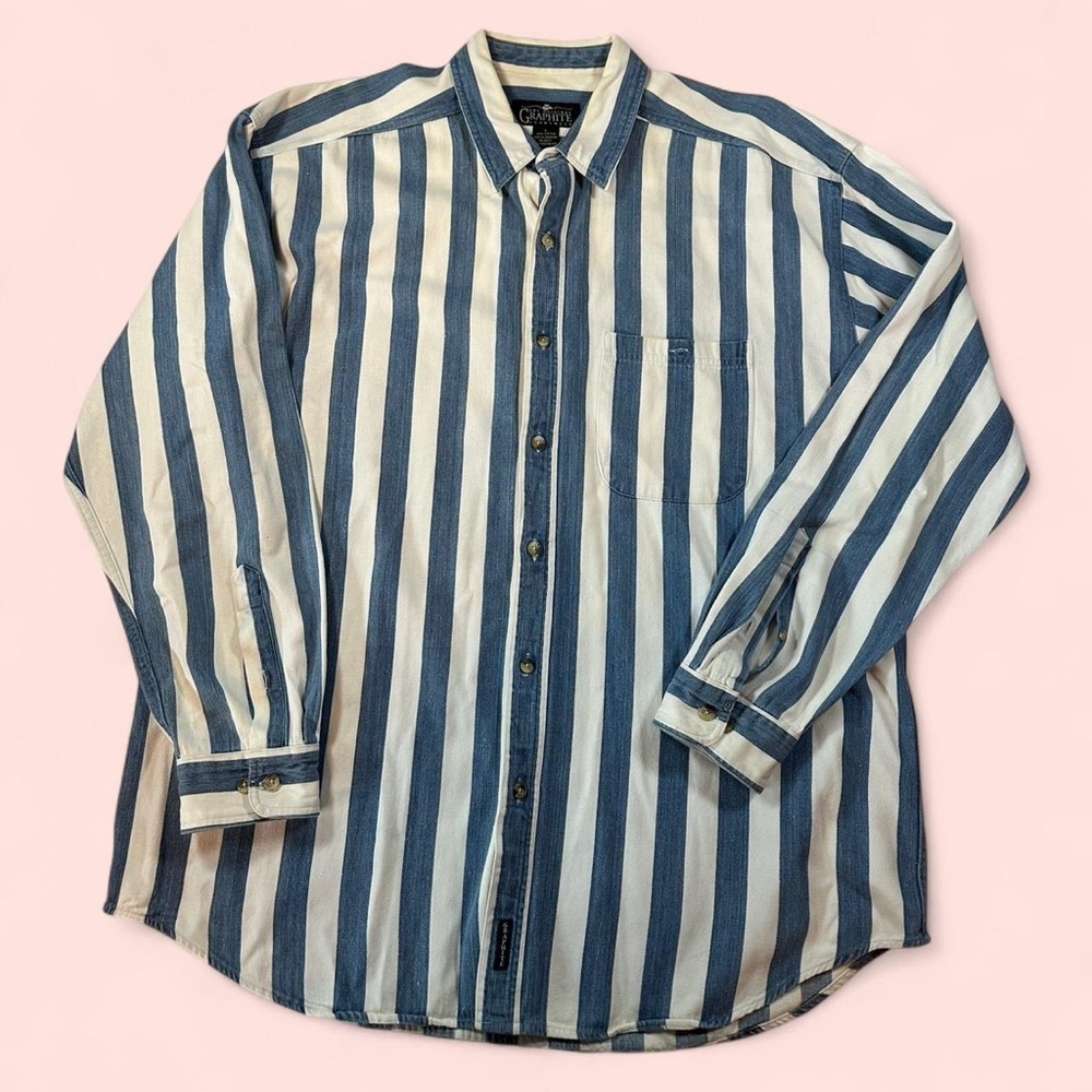 Casual Corner Men's Blue and White Striped Shirt
